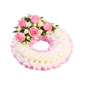 CORONA FLOR VARIADA COLOR BLANCO Y ROSA
