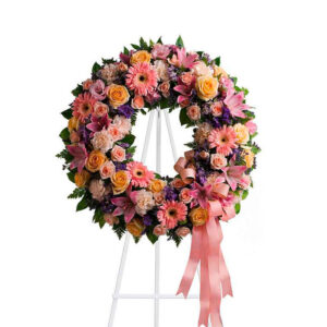 CORONA FLOR VARIADA COLOR ROSA SUAVE