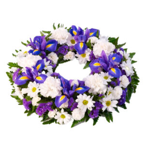 CORONA CLÁSICA FLOR VARIADA COLOR BLANCO Y LILA