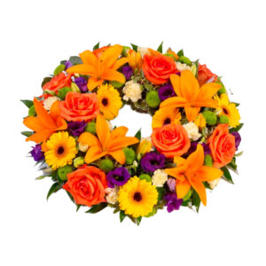 CORONA FLOR VARIADA COLOR NARANJA